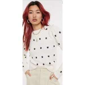 Mango Flower‎ Embroidered Knitted Sweater in Ecru Size XL